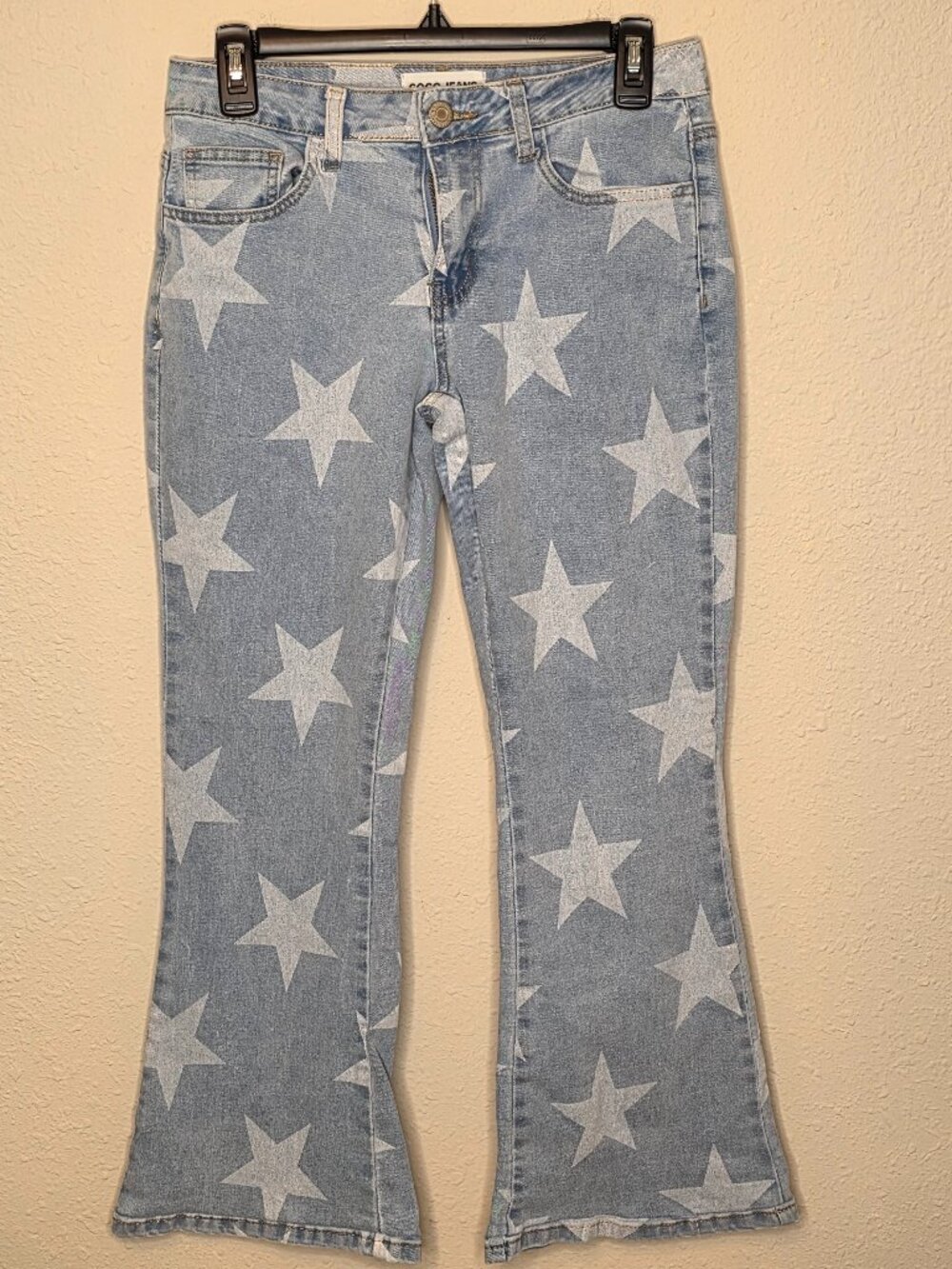 GOGO Jeans Bleached Star Pattern Flare Leg Denim, Junior's Size 7/28